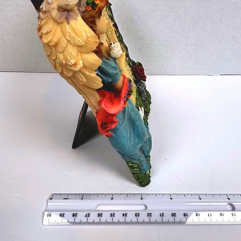 Vtg 90s Guardian Angel Resin PhotoFrame Dove Floral Roses Garden Victorian Fairy